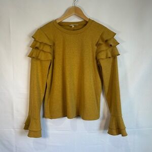 June & Hudson Ruffle‎ Sleeve Top Long Sleeve Mustard Yellow Women's size large